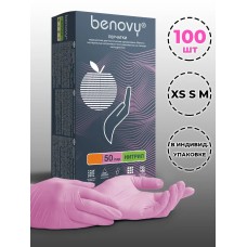 BENOVY, Перчатки нитриловые S розовые 1 упаковка