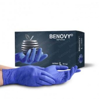 BENOVY, Перчатки нитриловые L сиренево-голубые 1 упаковка