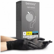 BENOVY, Перчатки нитриловые S черные 1 упаковка